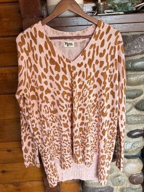 Show Me Your Mumu Leopard Sweater Pink Coquette Boho Chic Medium